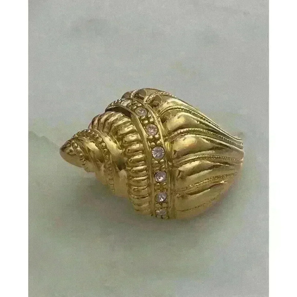 KJL Kenneth Jay Lane Avon Gold Tone Rhinestone Seashell Scarf C:lip / Extender - Picture 2 of 10